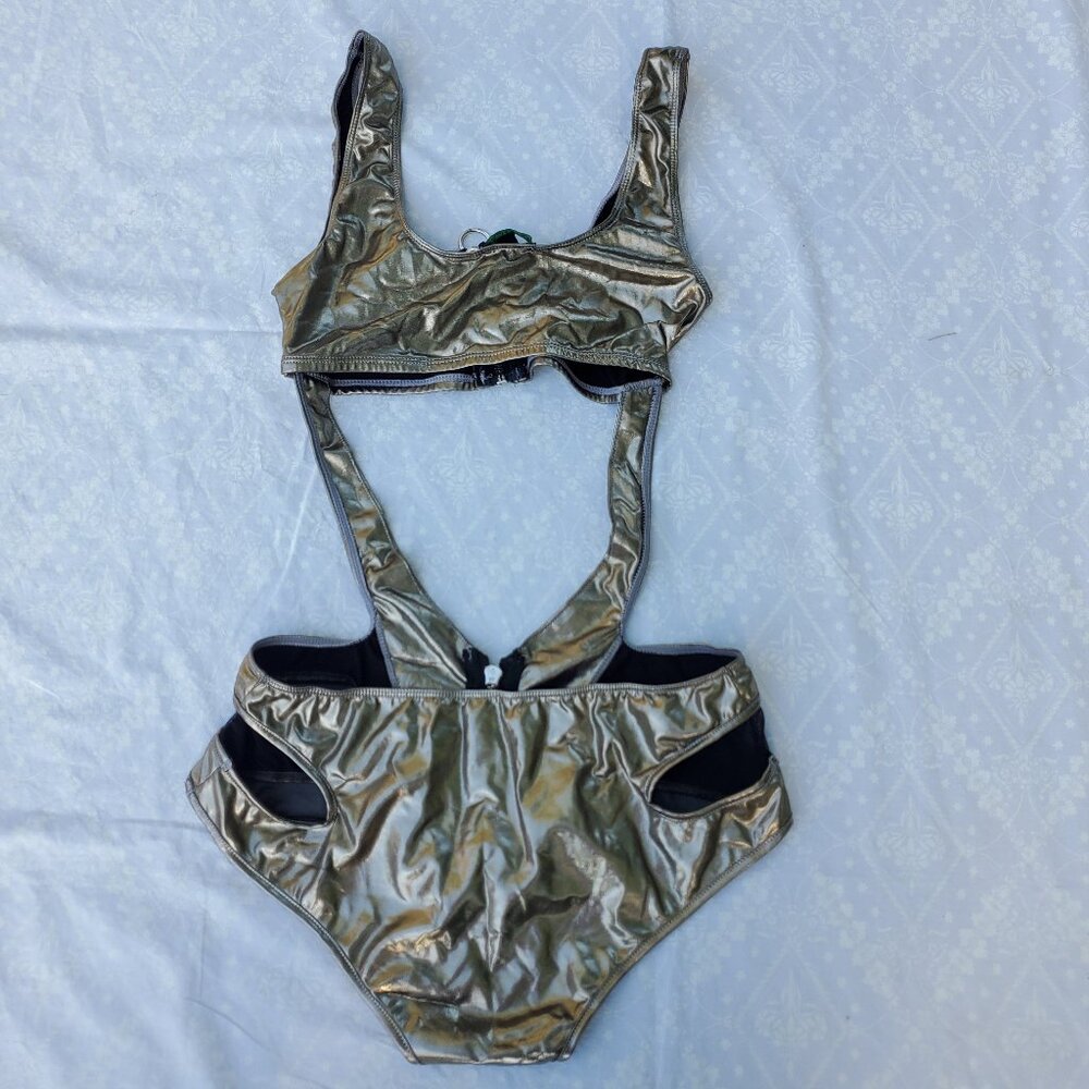 DollsKill Club EXX Gold Metallic One Piece Rave Suit - Size Small